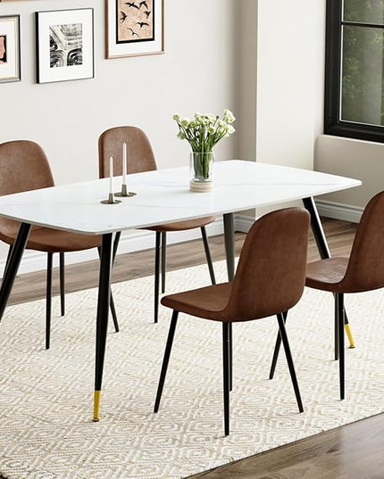 Table and Chairs Set of 4, Dining Room Table Set for 4, Sintered Stone Kitchen Table Top and Modern Chairs Set of 4 for Kitchen Dining Room