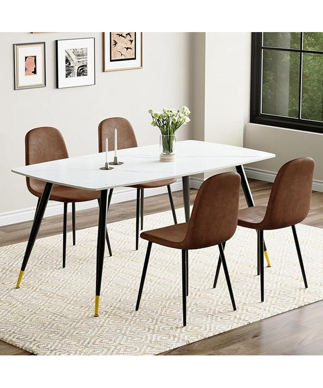 Table and Chairs Set of 4, Dining Room Table Set for 4, Sintered Stone Kitchen Table Top and Modern Chairs Set of 4 for Kitchen Dining Room