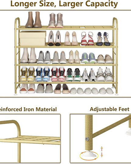 LINZINAR Shoe Rack 4 Tier Storage Organizer for Closet Entryway Metal Gold
