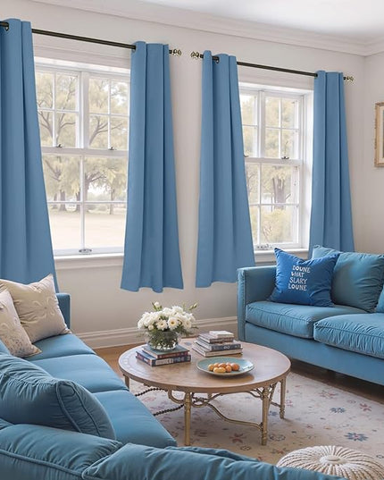 YoungsTex Denim Blue Blackout Curtains 63 Inches Long 2 Panels for Bedroom - Thermal Insulated Window Drapes with Grommet Room Darkening Privacy for Bathroom Kitchen Living Room, 42 x 63 Inch
