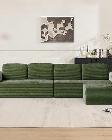 67" Loveseat Sofa, Cloud Modular Couch, Upholstered Floor Sofa with Deep Seat, Upholstered Foam Sofa for Bedroom Living Room, No Assembly Required (Green, Plush Corduroy Fabric)