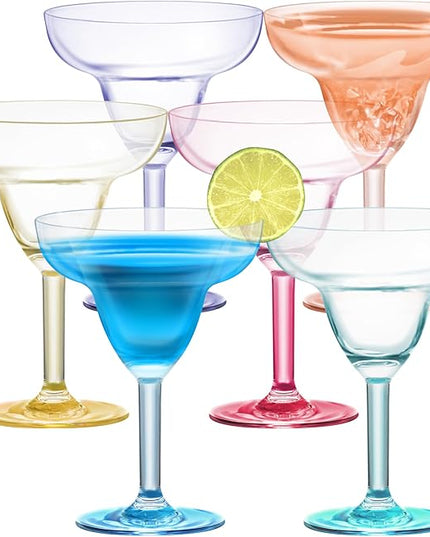 KOXIN-KARLU Classic 12 ounce Plastic Margarita Glasses Acrylic Glasses, set of 6 Multicolor