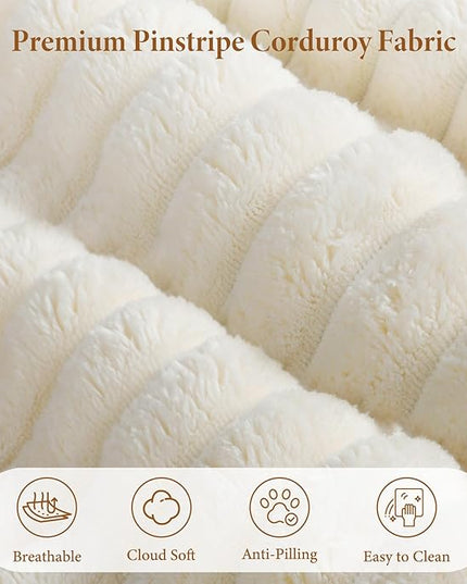 Vesgantti 141.7" Oversized Sectional Boneless Couch, 7 Seater Modular Sofa with Chaise & Ottoman & Armrest, Deep Seat Plush Corduroy Cloud Couches for Living Room, No Assembly Required, Beige