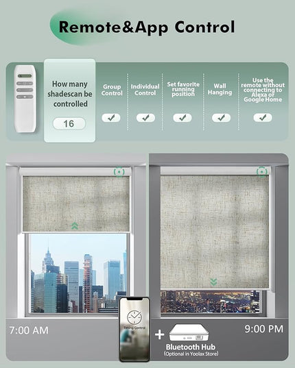 Yoolax Motorized Blinds with Remote, Light Filtering Remote Shades for Windows, Automatic Roller Shades Cordless Electric Blinds for Bedroom Living Room Office, Custom Size (Linen Beige)
