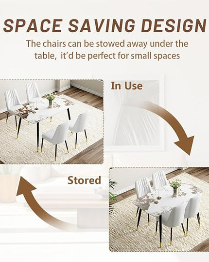 Small Dining Table Set for 4, 50'' Sintered Stone Dining Table with 4 Chairs, Easy to Assemble, Suitable for Small Spaces