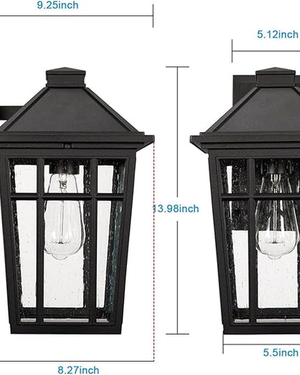Darkaway 2pcs Outdoor Sconce Lights Wall Light Fixtures, 14inch Large Porch Light Outdoor Wall Anti-Rust Black Aluminum with Glass for Patio Yard Doorway Garage