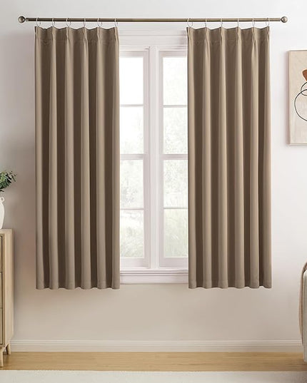 KEQIAOSUOCAI Blackout Bedroom Curtains 63 Inches Long, Thermal Insulated Short Pinch Pleated Vertical Drapes for 62 Inch Home Office/Bay Windows/Basement(Cappuccino,40"x63"x2 Panels)