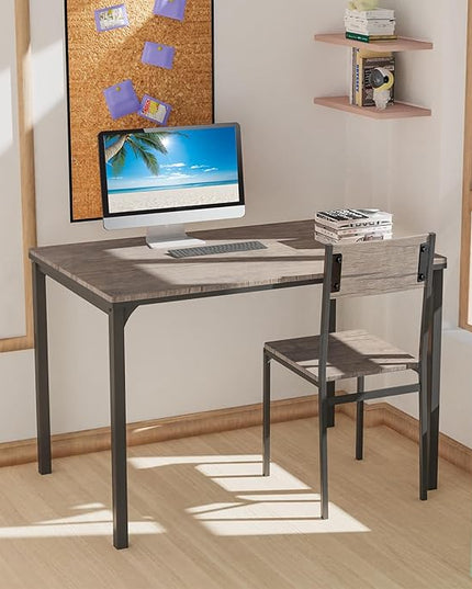 COSTWAY Dining Table Set for 4, Rectangular Kitchen Table Set with Bench and 2 Chairs, Storage Rack & Metal Frame, 4-Piece Dining Room Table and Chairs Set for Small Space, Apartment (Grey)