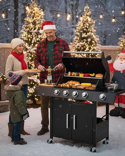 Q043-4-Burner w/Side Burner Gas Grill with 292 SQ.IN. Outdoor Grill with 44,000 BTU,Propane Grills with Top Cover Lid,Grills Outdoor Cooking for Patios,Camping,Balcony,Garden