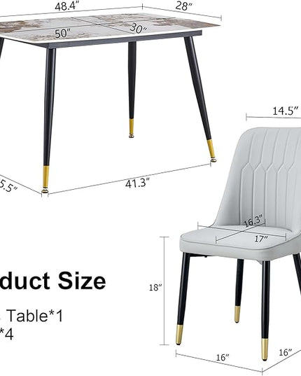 Small Dining Table Set for 4, Dining Room Table Set for 4, Sintered Stone Kitchen Table Top and Modern Chairs Set of 4 for Kitchen Dining Room, Small Space