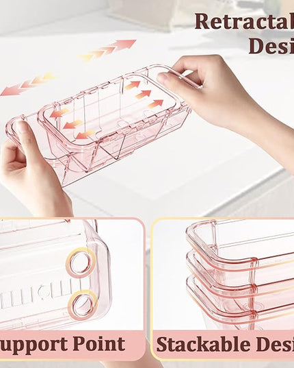 20 Pcs Adjustable Clear Drawer Organizer, Extendable Vanity Storage Bins, Desk Drawer Organizer Set for Makeup, Cosmetics, Bedroom, and Gadgets, Pink