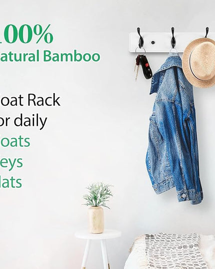 Wooden Coat Rack, Wall-Mounted Organizer for Closet, Entryway, Hallway, Foyer, Bedroom, Heavy Duty Double Hooks for Hanging Towels, Bags, Hats, Jackets, Key (WhiteBlack, 3 Hooks)