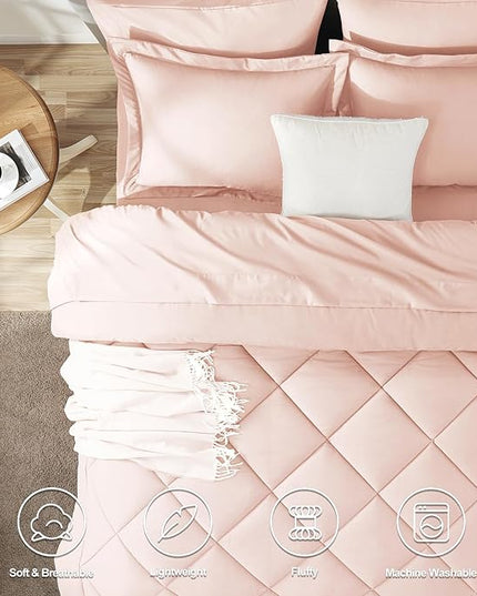 CozyLux Twin XL Comforter Set Blush Pink - 5 Pieces Twin Extra Long Bed in a Bag for College Dorm, All Season Bedding Set for Girls and Boys, Soft Bed Set with Comforter, Sheets, Pillowcase & Sham