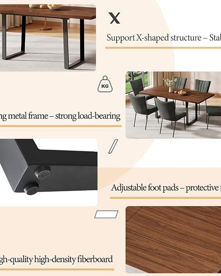 ZckyCine 51"-67" Expandable Dining Table, Modern Rectangular Walnut Wood Table with Metal Frame, Space-Saving Adjustable Table for Kitchen, Dining Room, Apartment or Restaurant