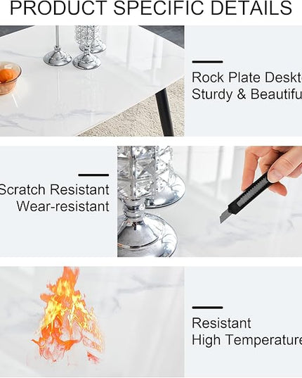 Dining Room Table Set for 4,Small Dining Table Set for 4, Sintered Stone Kitchen Table Top and Modern Chairs Set of 4 for Kitchen Dining Room, Small Space