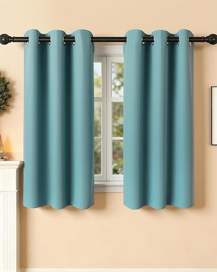 Room Darkening Curtains 45 Inch Length for Bedroom Living Room, Insulated Thermal Grommet Curtain Drapes, Blackout(60-90%,Not 100%) Window Treatment Decor, 2 Panels, 35x45, Teal