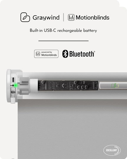 Graywind Smart Roller Shades 100% Blackout Window Blinds with APP Control Customized Automatic Shades for Home and Office(22" Wx72 H,Grey)