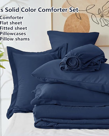 CozyLux Twin Comforter Set Navy Blue, 5 Pieces Bed in a Bag Twin Comforter Set with Sheets, All Season Bed Sets with Down Alternative Comforter, Fitted Sheet, Flat Sheet, Pillow Sham and Pillowcase