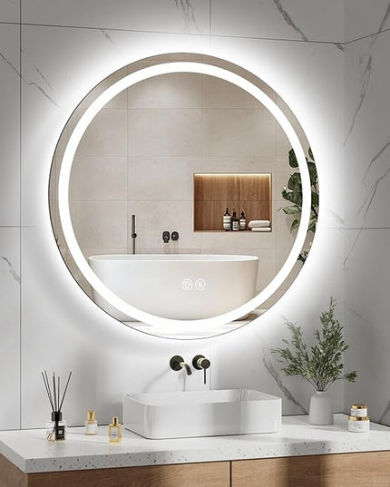 LED Bathroom Mirror 32 Inch Round Bathroom Mirror with Lights, Circle Wall Mirror with 3 Colors Brightness, Anti-Fog for Bathroom Vanity, Entryway Living Room