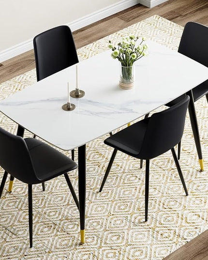 50'' Dining Table Set for 4, Dining Room Sets for 4, Sintered Stone Dining Table Chairs Set of 4, Easy to Assemble，Suitable for Small Spaces