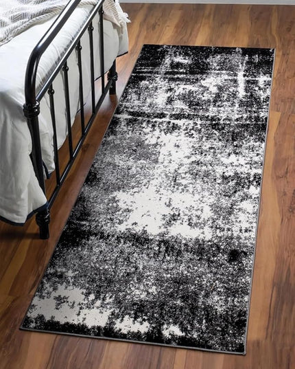 Keen Home Design Area Runner Rugs - 2x12 Non-Shedding, Abstract Runner for Kitchen, Living Room, Bedroom, Dining Room, Entryway - Size: 2'8" x 11'11", Abstract Black
