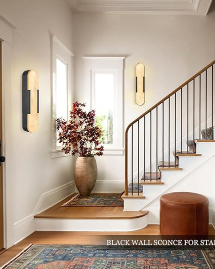 Alabaster Wall Sconce, 20" Natural Marble Wall Sconce, Black Alabaster Sconces Set of Two, Indoor Modern Bathroom Sconces Wall Lighting for Living Room, Bedroom, Hallway, Stairs