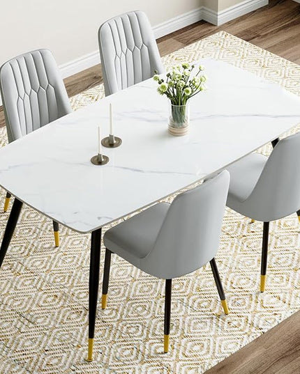 White Dining Table Set for 4, 62'' Dining Table Set for 4, Sintered Stone Dining Room Sets for 4, Easy to Assemble