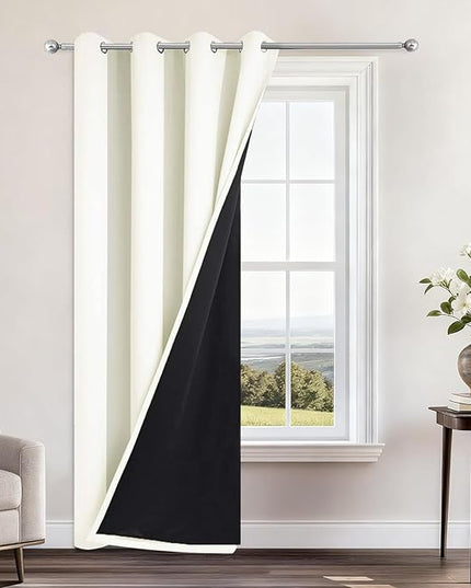 Yakamok 100% Cream Blackout Curtains for Bedroom, Light Blocking Thermal Insulated Noise Reducing Blackout Drapes for Living Room(52Wx84L, 1 Panel)