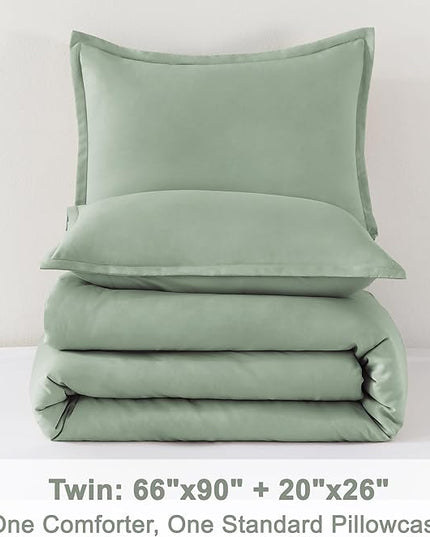 Litanika Twin/Twin XL Comforter Set Sage Green, 2 Pieces Comforter Sets Soft Down Alternative Comforter All Season Quilt Blanket (66x90In Comforter & 1 Pillowcase)