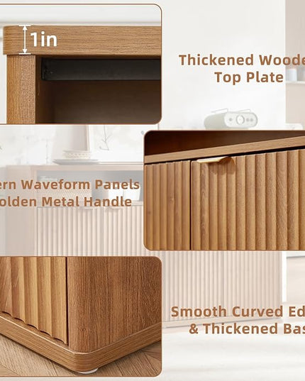 LEYAOYAO Fluted Buffet Cabinet with Storage, 55" Wide Wood Sideboard Credenza with 4 Doors & Open Storage Shelf, Modern Kitchen Console Accent Cabinets, Coffee Bar Table for Dining Room, Tea Brown