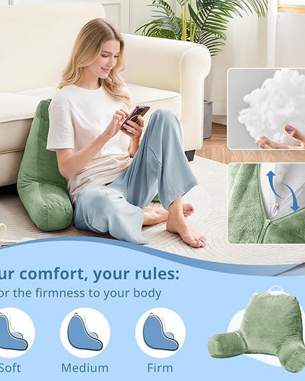 Sasttie Reading Pillow for Sitting in Bed Adult, Back Pillow for Bed Sitting Up, Backrest Back Support Chair Pillow, College Dorm Essentials for Girls and Boys, Sage Green Standard