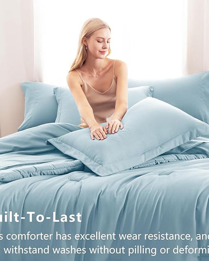 CozyLux King Size Comforter Set Light Blue, 7 Pieces Bed in a Bag King Comforter Set with Sheets, Bedding Set with Down Alternative Comforter, Fitted Sheet, Flat Sheet, Pillow Shams and Pillowcases