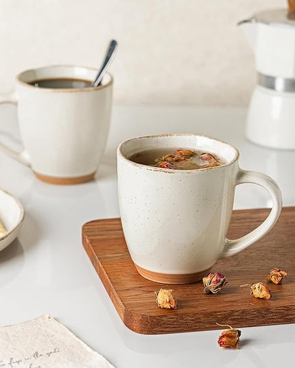 AmorArc 12oz Ceramic Coffee Mugs set of 4, Stylish Coffee Mugs with Rustic Terracotta Underside for Latte/Cappuccino/Milk/Cocoa, Dishwasher&Microwave Safe, Light Beige