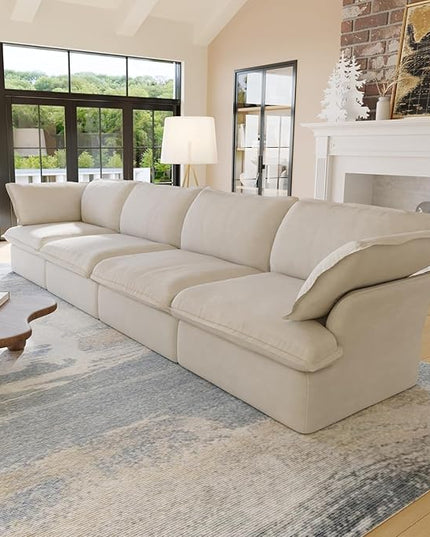 JACH Modular Sectional Couches for Living Room, Deep 4 Seats 162" Sectional Sofa, Cushion Covers Removable, Two Corners and Two Middle, Sofas Furniture for Living Room, Beige