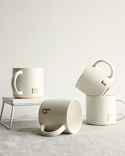 COLLECTIVE HOME - Monogram Ceramic Mugs, 15 oz Golden Initial Coffee Cups, Elegant Alphabet Tea Mugs, Elegant Personalized Mug with Gift Box, Luxurious Cups for Office and Home (m)