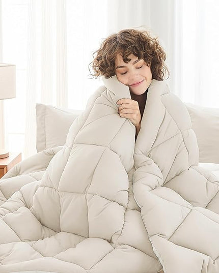 MUXHOMO 5 Pieces Twin XL Comforter Set, Reversible Bed in a Bag Twin XL Size, All Season Bedding Set with Comforter, Flat Sheet, Fitted Sheet, Pillowcases & Shams, Beige & White