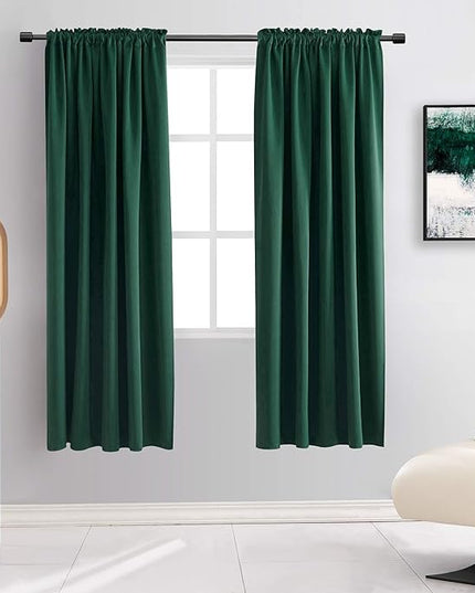 DONREN 63 Inch Length Dark Emerald Green Blackout Window Curtains for Bedroom - Hunter Green Room Darkening Thermal Insulating Curtain Panels for Living Room with Rod Pocket,2 Panels