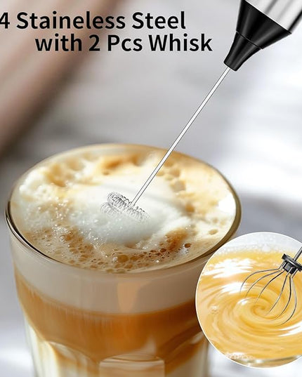 Kitchen Milk Frother Handheld with Stand, 3 Speeds Adjustable Mixer Electric Handheld Frother Wand, Hand Mixer Matcha Whisk Coffee Stirrers for Matcha, Hot Chocolate, Egg - Stainless Steel