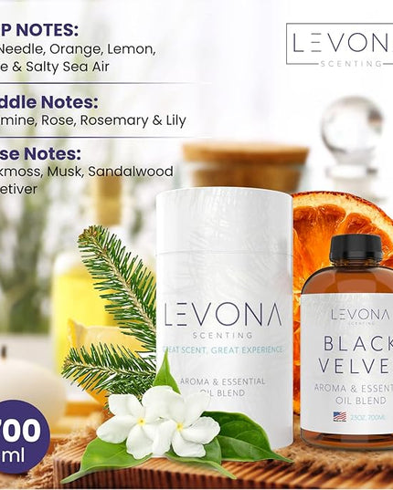 Levona Scents Oil Diffuser Essential Oils: Fragrance Oil for Diffuser - Black Velvette Diffuser Oils Scents - Woody Citrus with Herbal Floral Essential Oil Blends, Oakmoss, White Musk & Sandalwood