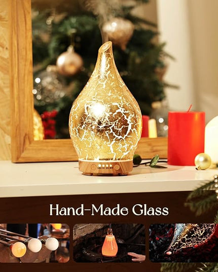 Porseme Essential Oil Diffuser Glass Aromatherapy Ultrasonic Humidifier, Air Refresh Auto Shut-Off, Timer Setting, BPA Free for Home Hotel Yoga Leisure SPA Gift 150ml Last 6H