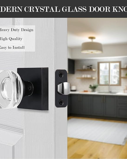 Oil Rubbed Bronze Door Knobs Interior, Passage Glass Door Knobs for Hallway, Square Vintage Style Crystal Door Handles for Closet