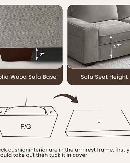 PARKOL 99" L-Shaped Sectional Couch with Storage, Sofa with Reversible Chaise, USB Type-C Charging, Chenille Fabric, Removable Cushion Covers, for Small Space, Apartment, Living Room, Light Gray