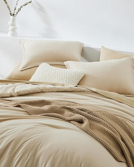 WRENSONGE Twin Comforter Set- 5 Pieces Beige, All Season Twin XL Bedding Sets with 1 Fitted Sheet, 1 Flat Sheet, 1 Pillow Sham and 1 Pillowcase