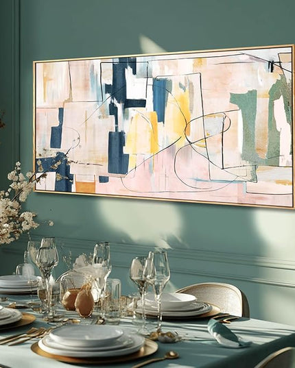 Artexist Large Abstract Canvas Wall Art Pink Painting Yellow Bedroom Decor Navy Art Photo Prints Minimalist Pictures Poster Artwork 20"x40"