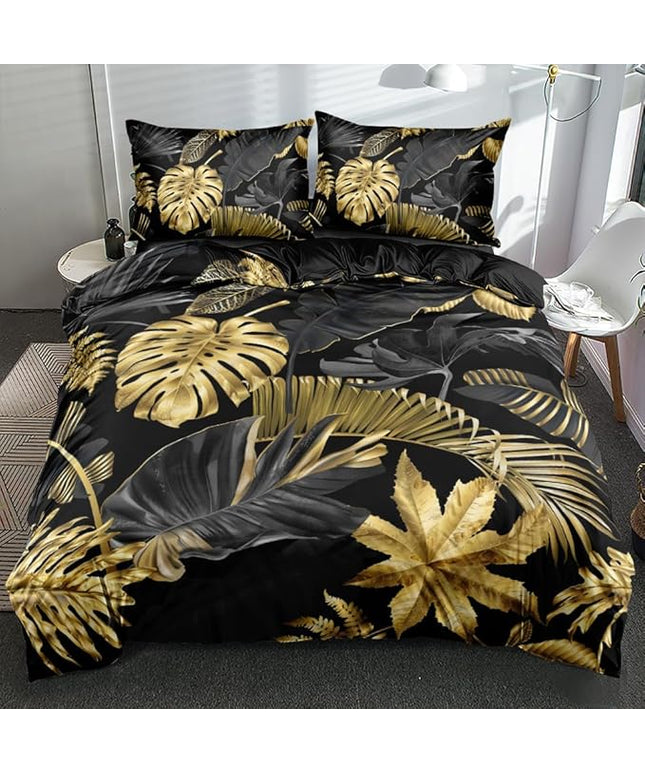 Full Size Botanical Palm Leaf Comforter Cover with Pillowcases – Tropical Leaves Bedding for Boys & Girls Room, Cozy & Natural Atmosphere
