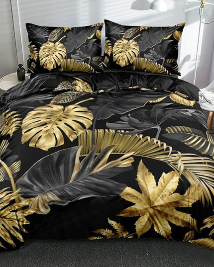 King Size Palm Leaf Botanical Duvet Cover Set – Tropical Leaves Bedding for Boys & Girls Room, Soft & Romantic Natural Feel