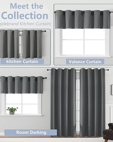 Simplebrand Light Grey Short Kitchen Curtains 24 Inch Length 2 Panels Set, Small Windows Room Darkening Curtain for Bathroom, Cabinet, Basement, RV Camper, Thermal Insulated Short Drapes, 40 x 24 Inch