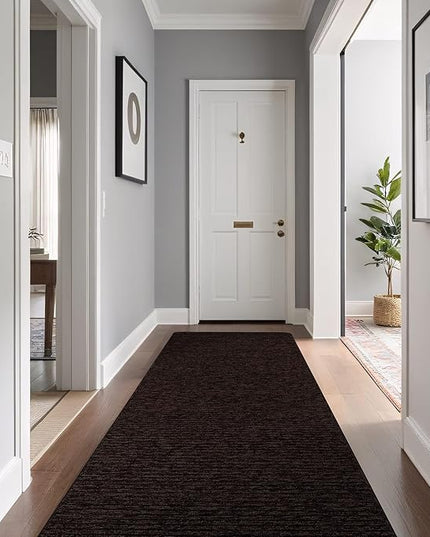 Beverly Rug Non-Slip Modern Runner Rug 2x5 Solid Traditional Rubber Backing Machine Washable Soft Thin Indoor Area Rugs for Living Room Stain Resistant Non Shedding Casual Carpet (2 x 5 Brown)