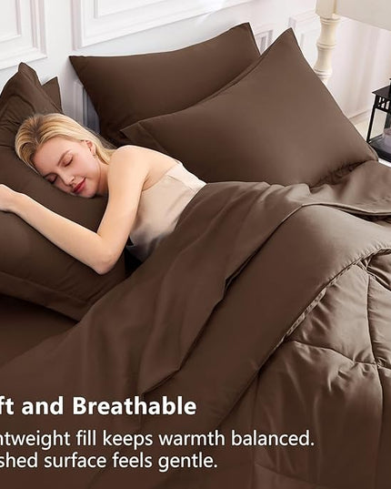 CozyLux Queen Comforter Set Brown - Bed in a Bag Queen Size 7 Pieces, Luxury Soft Bed Set for All Seasons, Bedding Set with Down Alternative Comforter, Sheets, Pillowcases & Shams