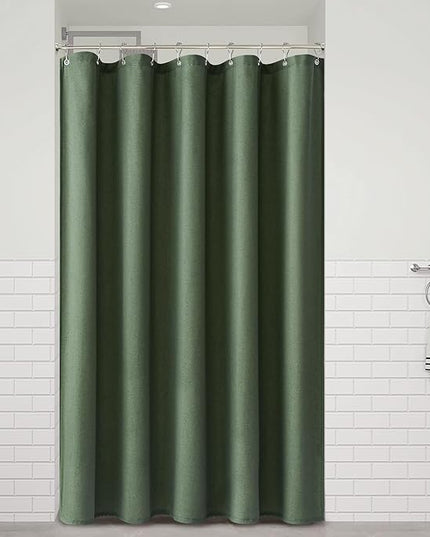 Naturoom 60 Inch Shower Curtain - Stall Narrow Half Green Linen Ultra Thick Fabric Shower Curtain Set with Hooks, Boho Farmhouse Rustic RV Camper Bath Curtains for Bathroom, Olive Green, 60x72